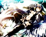  artist_request asymmetrical_wings blue_hair dizzy guilty_gear long_hair lying non-web_source official_art on_back one_eye_closed red_eyes ribbon solo tail tail_ribbon thighhighs wallpaper wings 