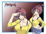  amaha_masane artist_request breasts brown_eyes brown_hair large_breasts long_sleeves midriff solo wallpaper witchblade 