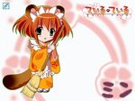  animal_ears apron blush broom chibi green_eyes japanese_clothes long_sleeves louis&amp;visee maid_headdress min_(tail_tale) orange_hair raccoon_ears sandals socks solo tail tail_tale tanuki wallpaper 