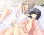  2girls bed nopan open_shirt tagme 