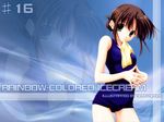  bare_shoulders blue_eyes blue_swimsuit brown_hair cowboy_shot fingers_together looking_at_viewer nanao_naru number one-piece_swimsuit original short_hair solo standing swimsuit text_focus wallpaper zoom_layer 