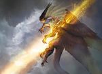 claws cloudscape dragon feathered_wings feathers feral flying frill igor_kieryluk magic magic_the_gathering multi_wing official_art open_mouth scalie side_view sky snarling spread_wings wings 