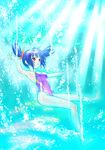 blue_hair competition_swimsuit freediving highres kurimuzon one-piece_swimsuit original red_eyes short_hair solo swimsuit twintails underwater 