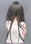  back bare_shoulders black_hair creek_(moon-sky) from_behind highres long_hair nape original rain see-through solo wet wet_clothes 