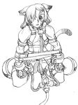  ambiguous_gender androgynous animal_ears bdsm bondage bound cat_ears cat_tail collar final_fantasy final_fantasy_xi hair_over_one_eye line_drawing mithra monochrome muscle tagma tail 