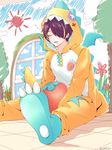  animal_costume bad_id bad_pixiv_id blonde_hair closed_eyes dragon_costume drooling ensemble_stars! full_body hair_over_one_eye highres male_focus multicolored_hair purple_hair saliva sengoku_shinobu sleeping solo yaibi zzz 