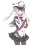  bad_id bad_pixiv_id blonde_hair blue_eyes capelet graf_zeppelin_(kantai_collection) hat jakey jewelry kantai_collection long_hair pantyhose peaked_cap ring skirt smile solo twintails uniform wedding_band 