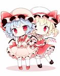  bat_wings blonde_hair blue_hair blush chibi crystal flandre_scarlet full_body hat hat_ribbon holding_hands kneehighs kyou_(nekoneko) looking_at_viewer mary_janes mob_cap multiple_girls one_eye_closed puffy_sleeves red_eyes remilia_scarlet ribbon shirt shoes short_hair short_sleeves siblings side_ponytail simple_background sisters skirt skirt_set touhou vest white_background white_legwear wings wrist_cuffs 