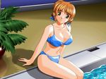  arms_at_sides bikini breasts character_request cleavage collarbone copyright_request hair_ribbon inaba_yoshiki large_breasts looking_at_viewer plant pool potted_plant ribbon sitting soaking_feet solo source_request swimsuit water 