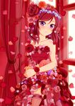  bare_shoulders blush bow cowboy_shot curtains dress fishnet_legwear fishnets flower flower_bracelet garter_straps garters hair_flower hair_ornament head_wreath hiro9779 indoors layered_dress looking_at_viewer love_live! love_live!_school_idol_project nail_polish nishikino_maki parted_lips petals pink_flower pink_rose purple_eyes red red_dress red_flower red_hair red_legwear red_nails red_rose rose rose_petals short_hair solo strapless strapless_dress thighhighs window 