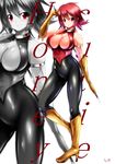  bodysuit cleavage cutie_honey heels kisaragi_honey kogawa_waki leotard no_bra open_shirt signed sword 