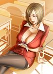  1girl breasts cleavage huge_breasts necklace solo tatsunami_youtoku teacher 
