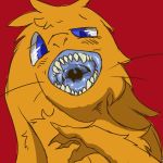  anthro blue_eyes blue_tongue fur misoden_(artist) mouth_shot open_mouth saliva saliva_string sapla_(character) teeth tongue whiskers yellow_fur 