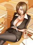  1girl breasts cleavage huge_breasts necklace solo tatsunami_youtoku teacher 
