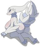  2016 anthro anus breasts butt claws dragon female fur kingbeast legendary_pok&eacute;mon looking_at_viewer nintendo nude pok&eacute;mon pussy reshiram simple_background solo video_games white_background white_fur 