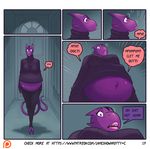  anal_vore blush clothing comic dialogue dickgirl dragon intersex james_howard larger_intersex patreon purple_skin scalie size_difference sweater tagme vore 