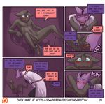  anal anthro blush clothing comic dialogue dickgirl dragon feline intersex intersex/male james_howard lab_coat lying male mammal nude on_back oral patreon purple_skin rimming sex size_difference sweater 