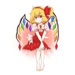  attocho blonde_hair bow closed_mouth crystal flandre_scarlet full_body hair_bow hat looking_at_viewer mob_cap open_eyes red_eyes side_ponytail sitting smile solo touhou transparent_background 