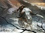  branch caprine charging copyright female feral holding_object holding_weapon hooves horn human landscape looking_at_viewer mammal quadruped riding temur tomasz_jedruszek warrior weapon winter 