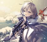  blue_eyes braid breath goroo granblue_fantasy long_hair male_focus noa_(granblue_fantasy) silver_hair single_braid smile solo 