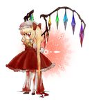  blood blood_on_face bloody_clothes bloody_hair bow closed_mouth flandre_scarlet full_body hat looking_down mob_cap open_eyes red_eyes side_ponytail solo touhou transparent_background wangnyunim 