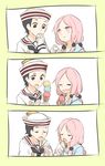  1girl anchor_symbol bad_id bad_pixiv_id black_hair couple food hat hetero higashikata_jousuke_(jojolion) hirose_yasuho ice_cream jojo_no_kimyou_na_bouken jojolion misha_(hoongju) pink_hair sailor sailor_hat smile tooth_gap 