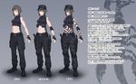  bare_shoulders baseball_cap black_hair boots braid camouflage elbow_pads fingerless_gloves gloves hat helevu hetza_(hellshock) knee_pads knife long_hair midriff multiple_views muscle navel original red_eyes single_braid sleeveless tattoo toned translation_request turtleneck variations 