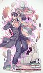  1boy artist_name aura black_hair character_name copyright_name crazy_diamond dated debris floating gakuran green_eyes heart higashikata_jousuke jojo_no_kimyou_na_bouken male_focus pompadour school_uniform stand_(jojo) wall wenny02 zipper 