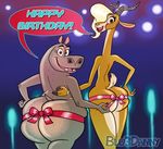  2016 antelope big_butt blonde_hair blu3danny bow breasts brown_eyes butt disney dreamworks freckles gazelle gazelle_(zootopia) gloria_(madagascar) hair hippopotamus hoops horn huge_butt madagascar mammal overweight under_boob wide_hips zootopia 