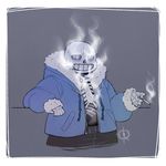  animated_skeleton bone cigarette clothed clothing hoodie male sans-slut sans_(undertale) skeleton skull smile smoke smoking sweat undead undertale video_games 