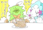  2018 avian bird decidueye duo eating food fork japanese_text marine nintendo owl pok&eacute;mon pok&eacute;mon_(species) primarina shocked text video_games winte 