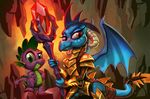  2016 armor cave dragon duo female feral friendship_is_magic hair harwick hi_res horn inside looking_at_viewer male mammal membranous_wings my_little_pony princess_ember_(mlp) rock scalie scepter smile spike_(mlp) wings 