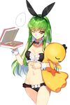  ... 1girl ;) ;3 animal_ears bare_legs bare_shoulders bowtie breasts bunny_ears c.c. cheese-kun cleavage code_geass creayus croptop detached_collar fake_animal_ears female food frilled_croptop frills green_hair highres holding legs long_hair looking_at_viewer midriff navel one_eye_closed pizza pizza_box revealing_clothes revision simple_background smile solo spoken_ellipsis standing stuffed_toy sweat sweatdrop twitter_username white_background wink wrist_cuffs 