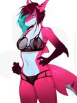  anthro bra breasts clothing fangs female fish half-closed_eyes lingerie looking_at_viewer marine navel panties shark simple_background smile solo teeth tongue tongue_out underwear vexstacy white_background 