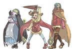  3girls ahoge brown_hair cape coat green_eyes hair_ornament hairband hexagram jewelry kanon_(wild_arms_2) lilka_eleniak long_hair low-tied_long_hair marivel_armitage multiple_girls pantyhose pendant sidelocks skirt smile solo thighhighs twintails umbrella wild_arms wild_arms_2 