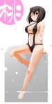  1girl bikini black_bikini blush breasts cleavage girls_und_panzer hisame_genta kawashima_momo monocle navel short_hair solo swimsuit 