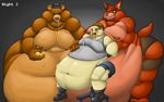  bear belly canine clothing drooling five_nights_at_freddy&#039;s force_feeding forced fox foxy_(fnaf) freddy_fazbear human mammal moobs nipples obese overweight post_vore saliva studthekangaroo stuffing video_games vore wolfgerlion64 