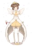  1girl arms_behind_back ascot bangs brown_hair card_captor_sakura cardcaptor_sakura crown fuuin_no_tsue green_eyes highres kinomoto_sakura one_eye_closed open_mouth overskirt petals puffy_shorts purutabu shoes smile thighhighs twintails wand white_legwear wings yellow_shoes 