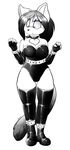  anthro arm_warmers boots breasts bubble_kitten17 chest_tuft clothing feline female footwear legwear mammal monochrome rubber simple_background solo standing thigh_highs tuft white_background 