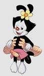  animaniacs anthro balls black_fur clothed clothing dot_warner duo female flower flower_in_hair fridge_(artist) fur gloves human looking_at_viewer male male/female mammal nude penis plant simple_background size_difference sketch smile standing warner_brothers 