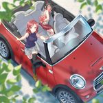  bare_shoulders black_eyes black_hair car convertible from_above gag gagged hair_ribbon highres looking_at_viewer love_live!_school_idol_project mini_cooper motor_vehicle multiple_girls nishikino_maki purple_eyes red_hair restrained ribbed_sweater ribbon shorts sleeveless sleeveless_turtleneck sweater thighhighs tomiwo turtleneck twintails vehicle yazawa_nico 