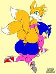  2016 anthro anus balls big_butt butt canine clothed clothing crossdressing duo fox girly grey_background hedgehog hi_res male male/male mammal miles_prower simple_background sonic_(series) sonic_the_hedgehog sonicharinezumi thecon 