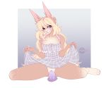  anthro breasts clothed clothing dildo exposed_breasts female lagomorph looking_at_viewer mammal masturbation nipples penetration pussy rabbit sex_toy smile solo teil vaginal vaginal_penetration 
