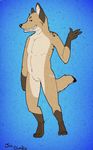  amputee anthro blue_background brown_fur canine coyote fur happy joe_bluedox male mammal nude scar simple_background smile tan_fur tyr 