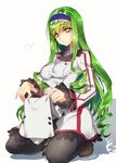  1girl c.c. cecilia_alcott cecilia_alcott_(cosplay) code_geass cosplay creayus drill_hair frills green_eyes hairband infinite_stratos kneeling long_hair pantyhose school_uniform seiyuu_connection shadow skirt skirt_lift solo thighhighs twitter_username very_long_hair yukana 