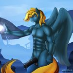  absurd_res anthro anthrofied blue_feathers equine fan_character feathered_wings feathers hair hi_res jamesjackobgermany mammal my_little_pony nude pegasus penis solo video_games warcraft wings 