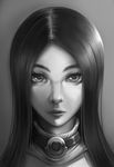  caitlyn_(league_of_legends) close-up eyelashes face female gradient gradient_background headwear_removed highres league_of_legends long_hair monochrome nose portrait simple_background solo tsugumi_(artist) 