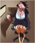  anthro avian beak bird breasts chair clothed clothing computer female lavenderpandy open_mouth sitting solo 