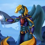  absurd_res anthro anthrofied blue_feathers equine fan_character feathered_wings feathers hair hi_res jamesjackobgermany mammal my_little_pony pegasus solo video_games warcraft wings 