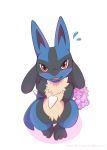  ambiguous_gender blue_fur blush canid canine flower front_view fur looking_at_viewer lucario mammal netiel nintendo open_mouth plant pok&eacute;mon pok&eacute;mon_(species) red_eyes simple_background smile solo standing tongue video_games white_background 